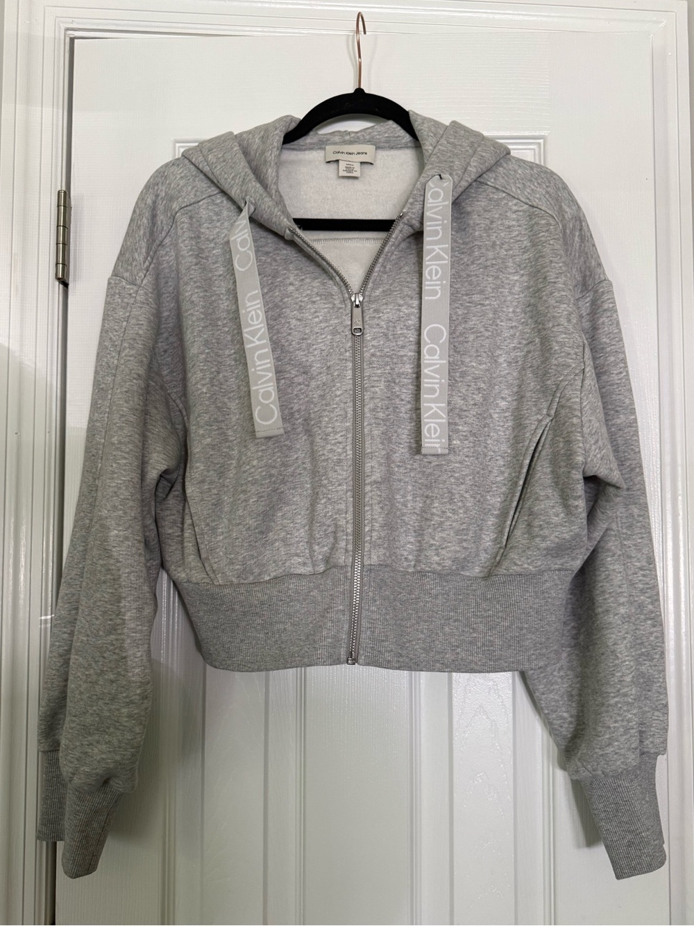 Calvin Klein Jeans Cropped Zip-Up Hoodie Heather Gray | Size Small